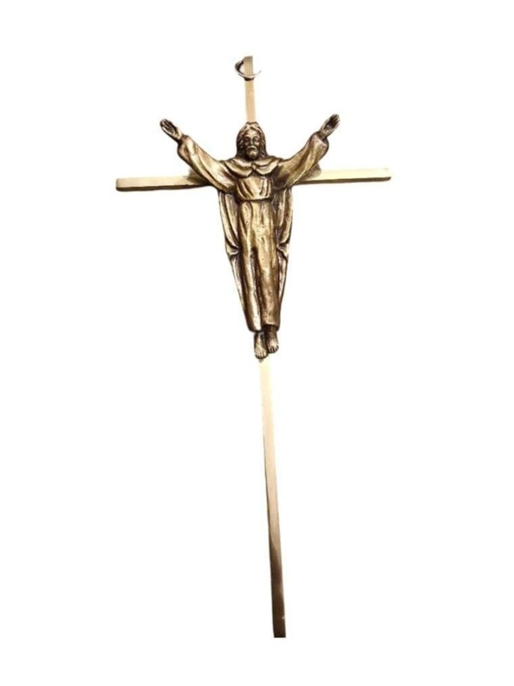 Vtg Brass Crucifix Wall Cross Raised Jesus Catholic Christian Religious Decor